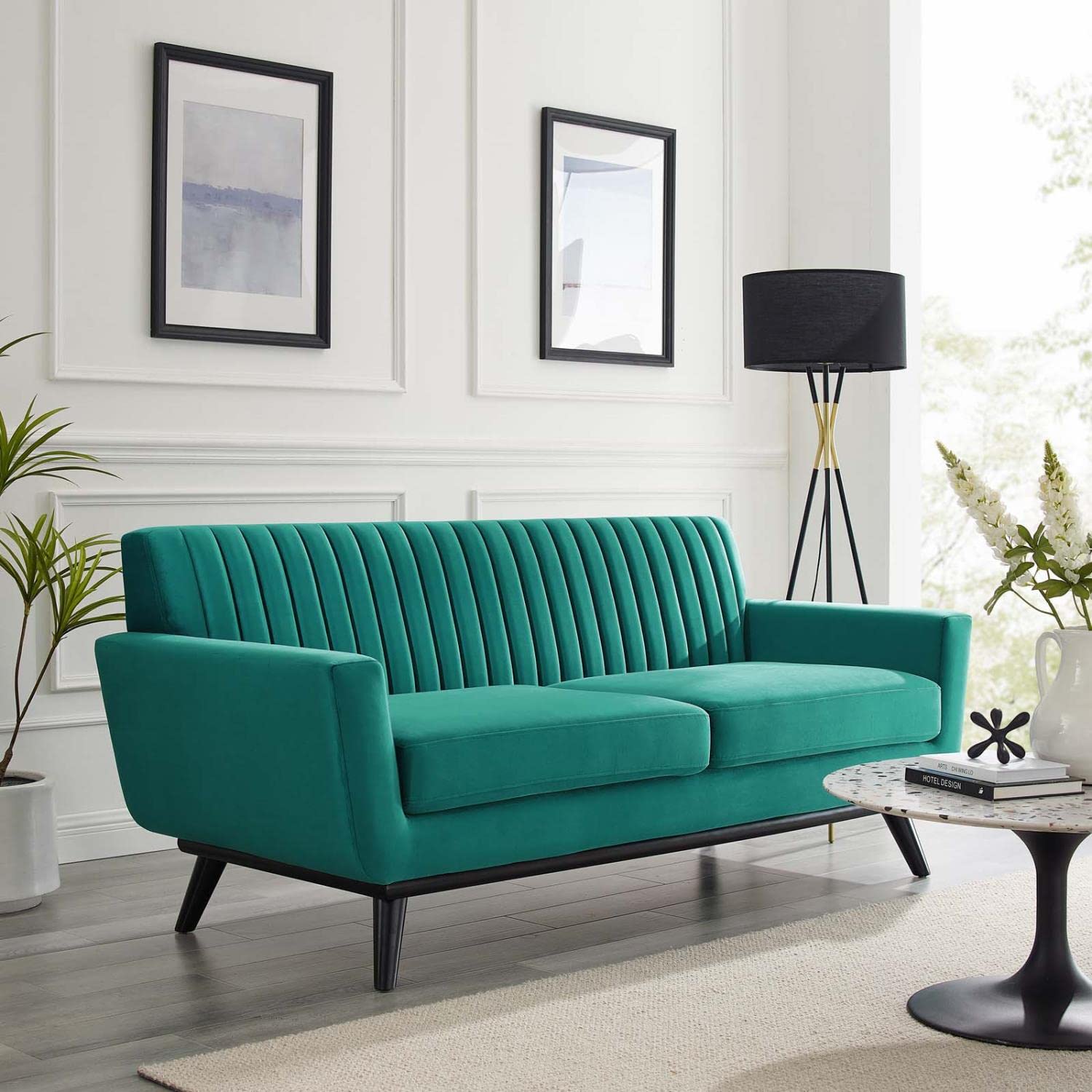 Modway Engage Channel Tufted Performance Velvet Loveseat in Teal