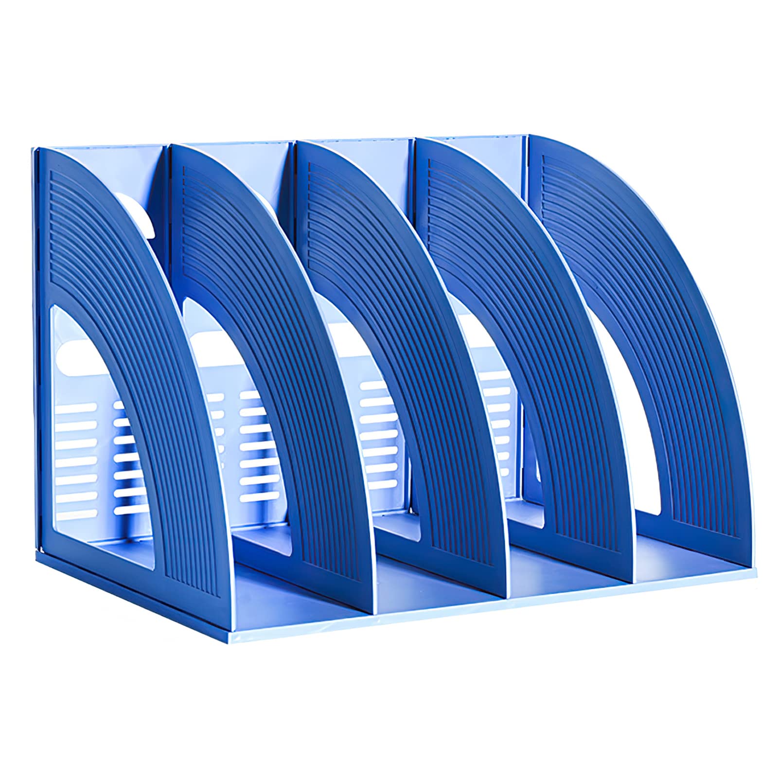 Sayeec File Holder Storage Folder 4 Compartment Standing Desktop Hollow Organizer Blue Files Shelf Frame Thicken Plastic Paper N