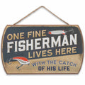 One Fine Fisherman with the Catch of His Life Hanging Wood Wall Decor - Funny Fishing Sign for Lake House, Cabin or Man Cave