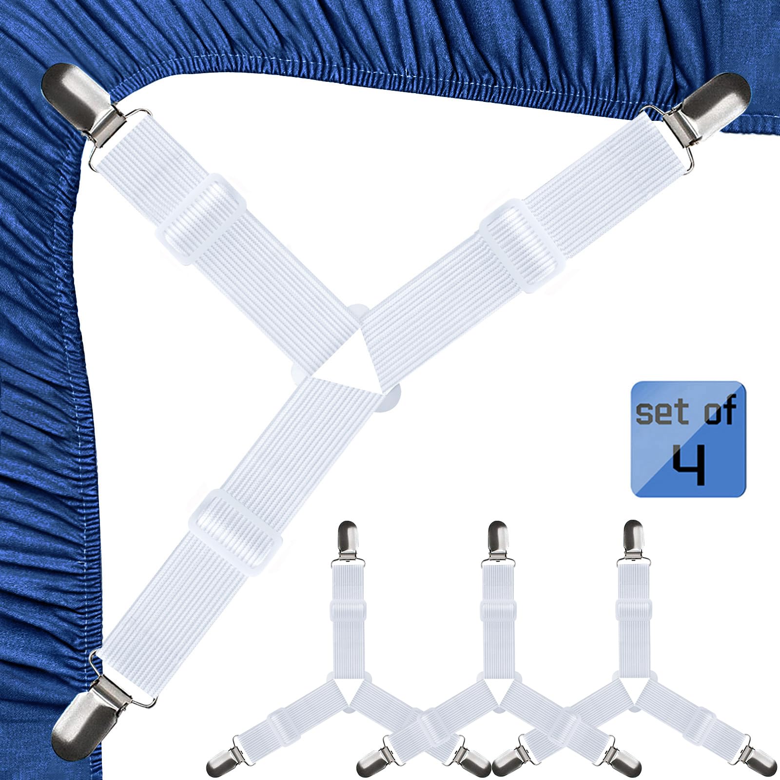 Jbyamus Bed Sheet Straps, Easy To Install Bed Sheet Clips, Fitted Sheet Clips Sheet Straps, Say Goodbye To The Messy Sheets (Whi
