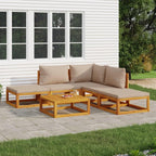vidaXL - Patio Furniture Set - Sectional Sofa Set 6 Piece - Outdoor Lounge - Solid Acacia Wood - Taupe Cushions - Ideal for Patio/Garden/Living Area