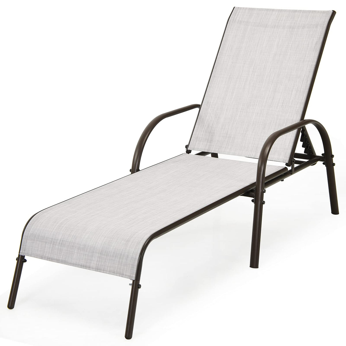 Giantex Patio Chaise Lounge, Outdoor Folding Lounge Recliner Chair W/Adjustable Backrest, Sturdy Steel Frame, Sunbathing Chair Recliner For Beach, Yard, Balcony, Poolside (Gray)