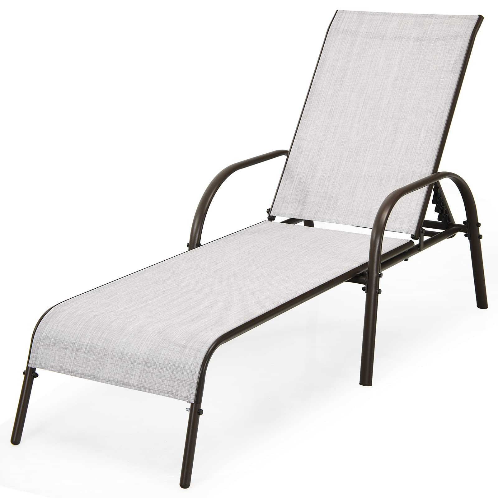Giantex Patio Chaise Lounge, Outdoor Folding Lounge Recliner Chair W/Adjustable Backrest, Sturdy Steel Frame, Sunbathing Chair Recliner For Beach, Yard, Balcony, Poolside (Gray)