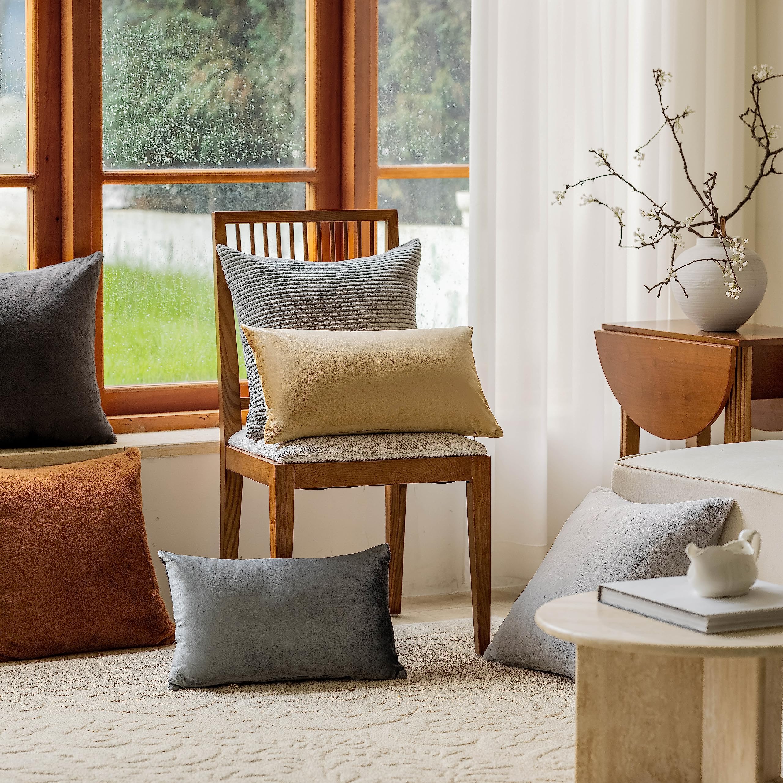 Home Brilliant Pillow Covers 22X22 2 Packs Throw Pillows Covers Striped Velvet Sofa Pillows Decorative Sets, 55Cm, 22 X 22 Inch,