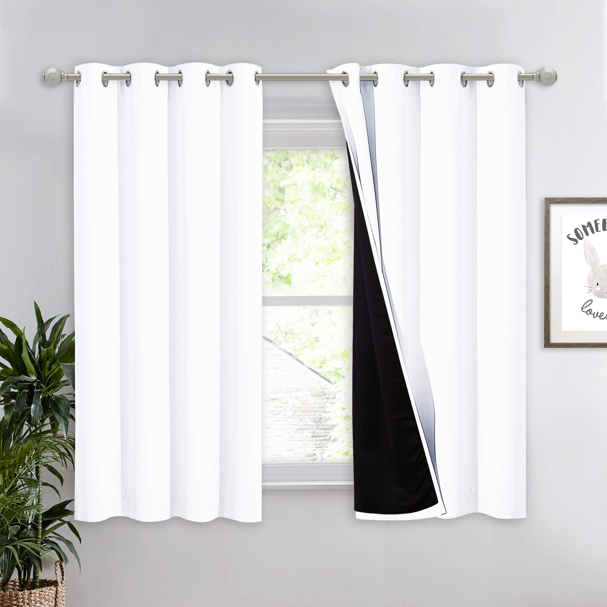 Nicetown 100% Blackout Curtain 54 Inches Long, Double-Deck Completely Blackout Window Treatment Thermal Insulated Lined Drape Fo