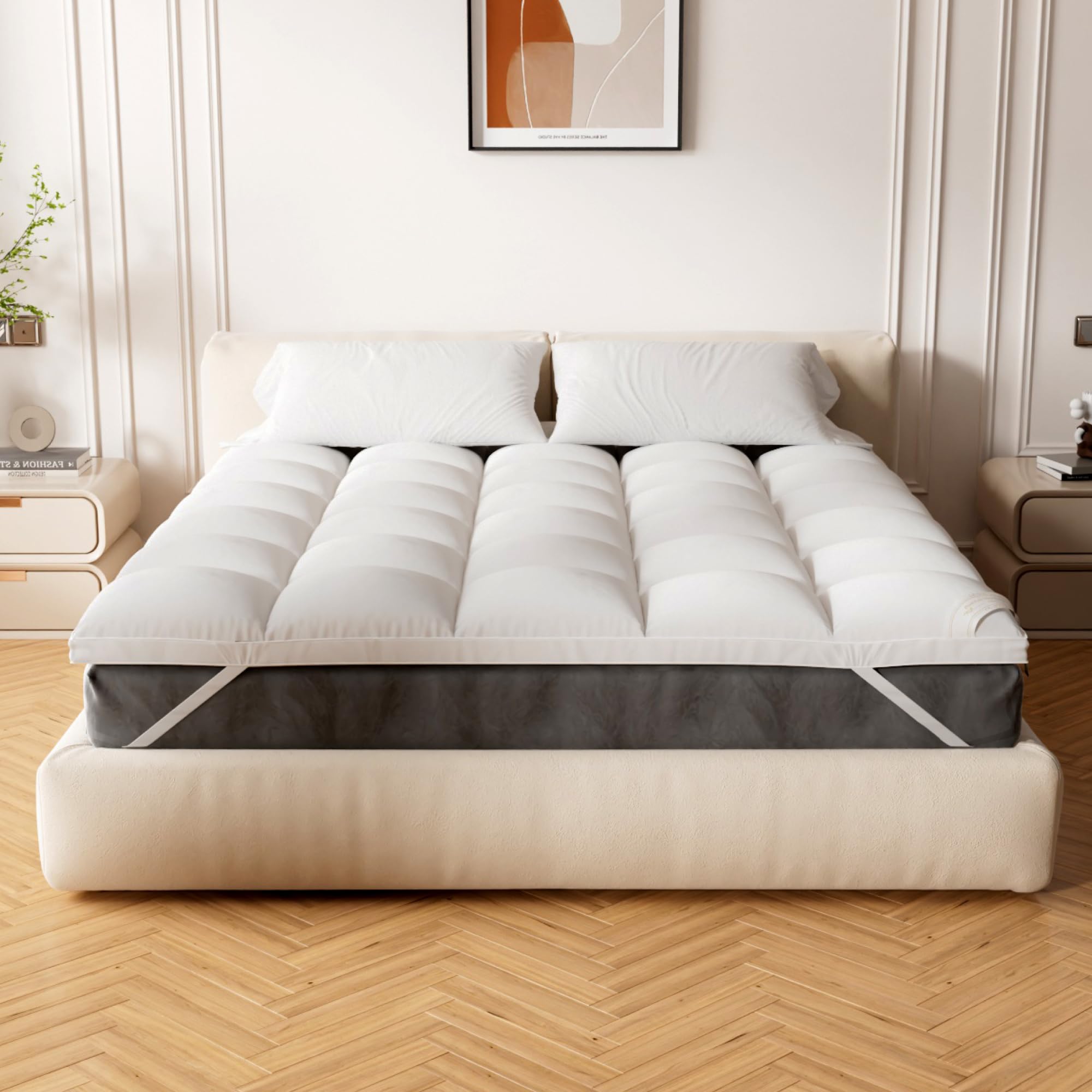 Extra Thick Fitted Mattress Topper - California King Size | Soft & Cooling Pillow Top Mattress Pad & Protector | Bed Topper For
