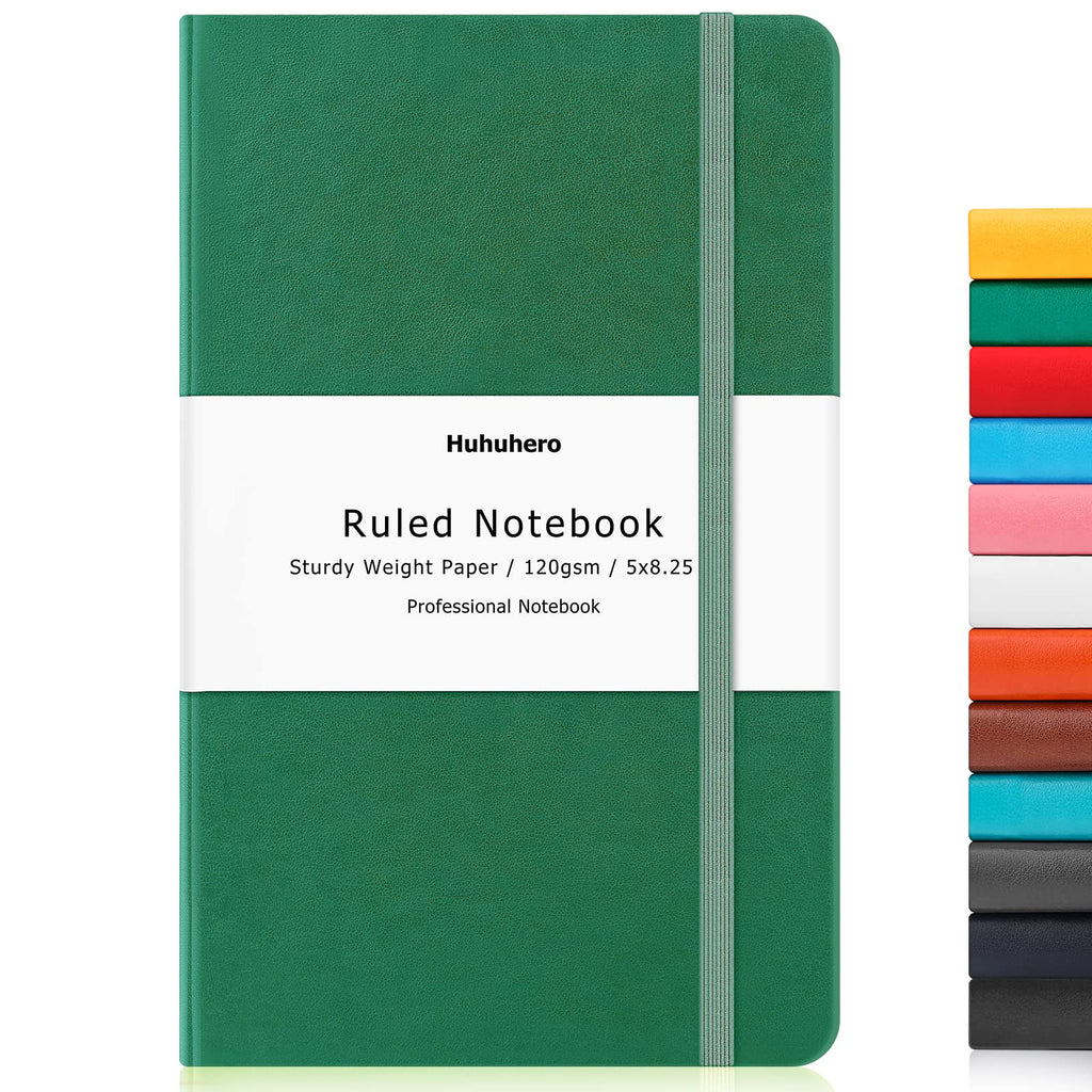 Huhuhero Lined Notebook Journal, Hardcover Faux Leather, 5.25"×8.25", Green, 120Gsm Thick Paper, Model 159841658