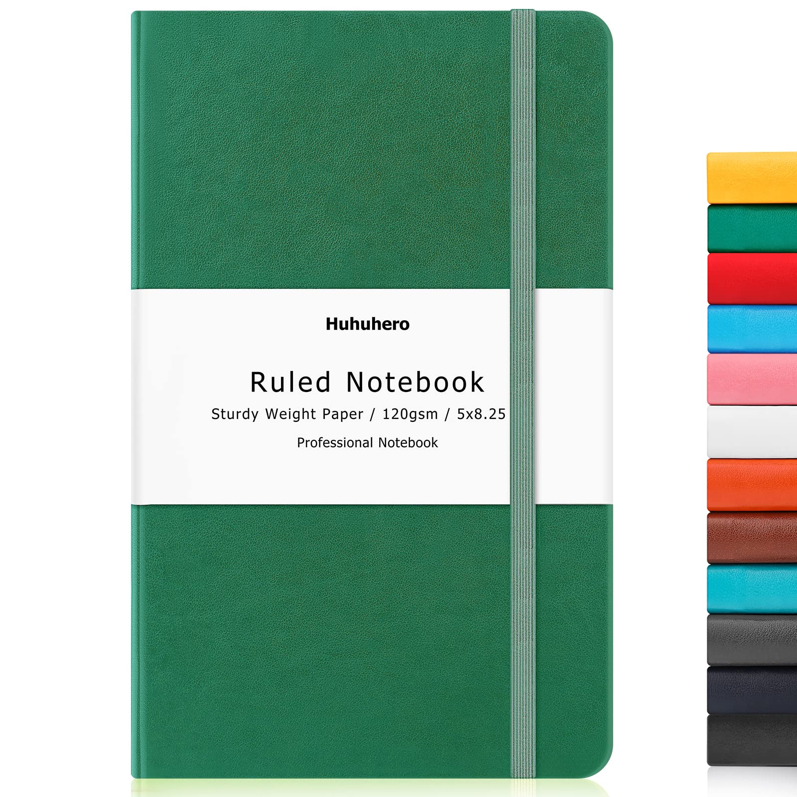 Huhuhero Lined Notebook Journal, Hardcover Faux Leather, 5.25"×8.25", Green, 120Gsm Thick Paper, Model 159841658
