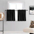 Donren 24 Inch Length Curtains- 2 Panels Blackout Thermal Insulating Small Curtain Tiers For Bathroom With Rod Pocket (Black,52 Inch Width)