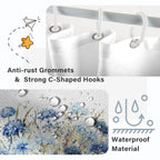 Ruelvth Blue Floral Shower Curtain, Watercolor Hydrangea Flower Shower Curtain For Bathroom Waterproof Fabric Shower Curtain Set