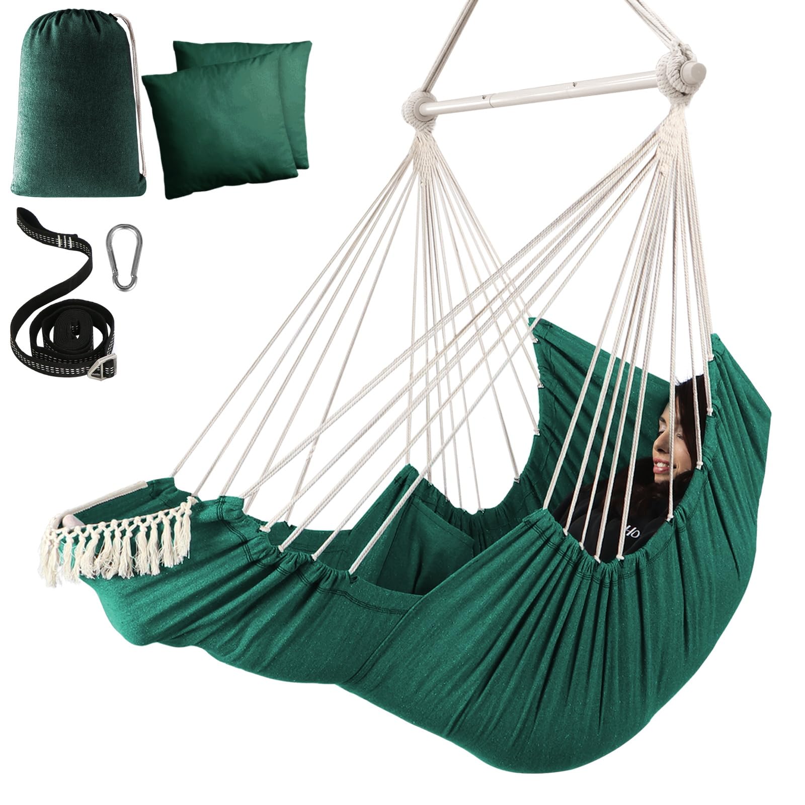 Chihee Hammock Chair Hanging Chair With Foot Rest 2 Cushions Max 500Lbs Robust Metal Spreader Bar Collapsible Easy Storage Soft