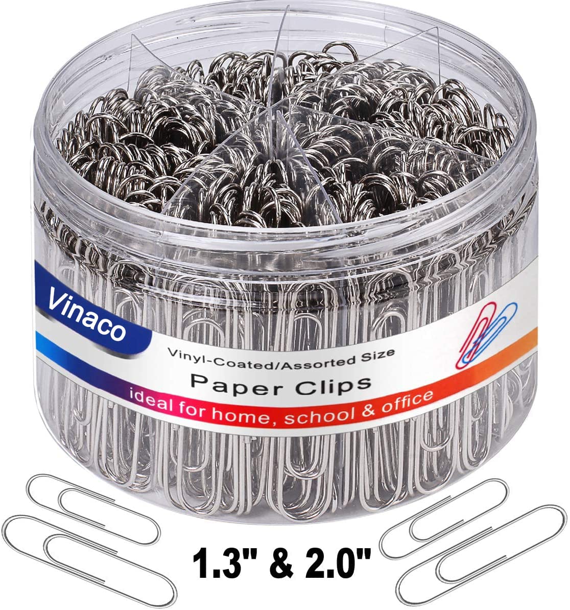 Vinaco Paper Clips Smooth Silver, Medium And Jumbo Paper Clip (1.3 Inch & 2.0 Inch), Durable And Rustproof, Coated Paper Clips G