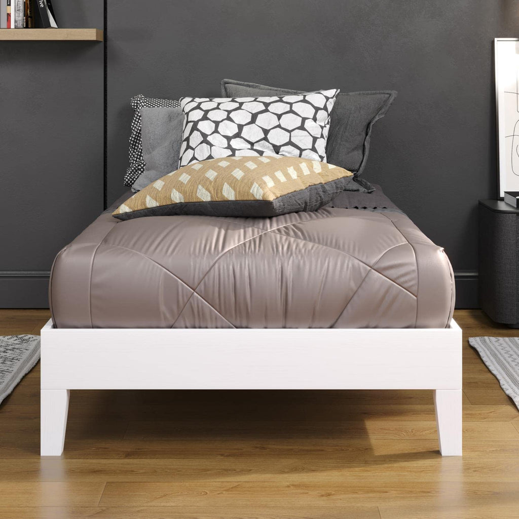 Steve Silver Co Nix Twin Platform Bed, 14-Slat Support System, Bedroom, 6.5-Inch Under Bed Clearance, Solid Pine Wood, No Box Spring Needed, 77.01" L x 40.47" W x 12.24" H, White