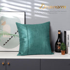 Brawarm Teal Leather Throw Pillow Covers 22 X 22 Inches - Faux Leather Pillow Cover With Piping, Hand Stitched Leather Throw Pil