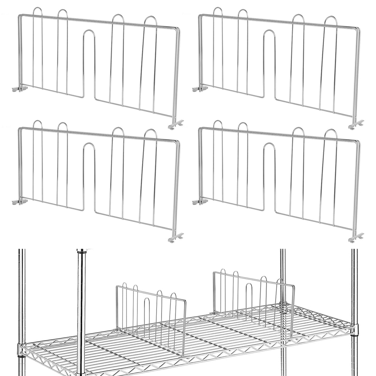 MOLIGOU 4 Pcs Wire Shelf Divider, 18 W x 9 H Vertical Shelf Dividers, Shelf Separators for Wire Shelving Organization
