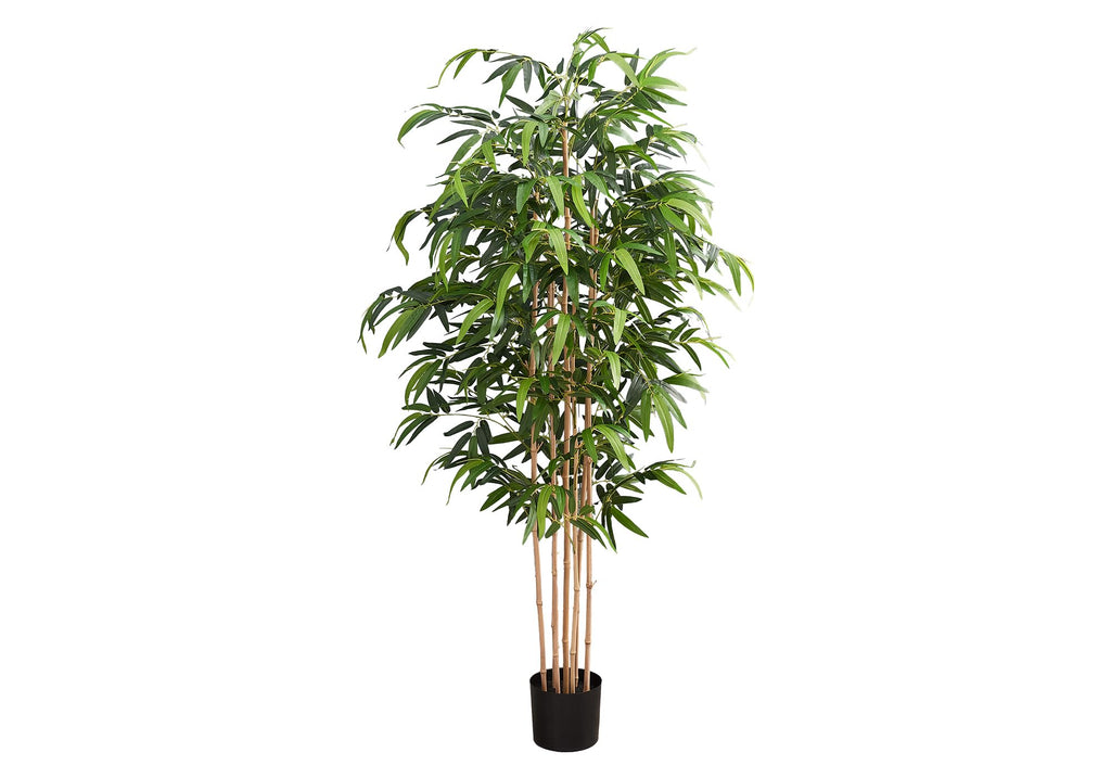 Monarch Specialties I 9592 Artificial Plant, 83' Tall, Bamboo Tree, Floor, Indoor, Potted, Real Touch, Green Leaves, Black Pot