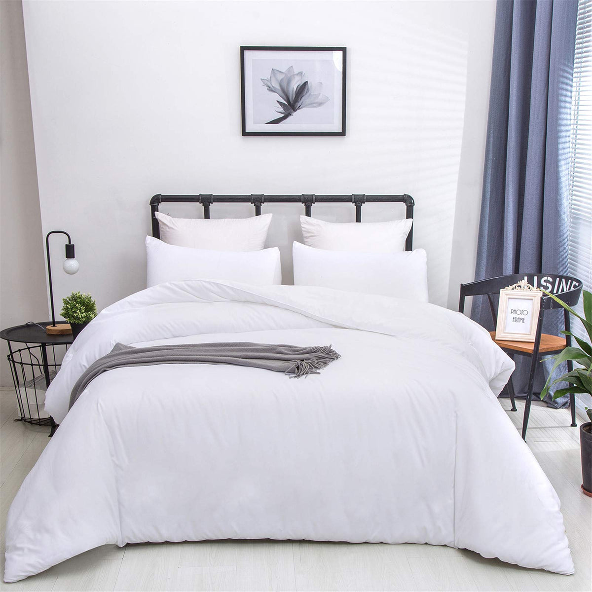 Cottonight White Comforter Set King White Bedding Comforter Set Plain White Solid Color Cotton Blanket Quilts Soft Breathable Pu