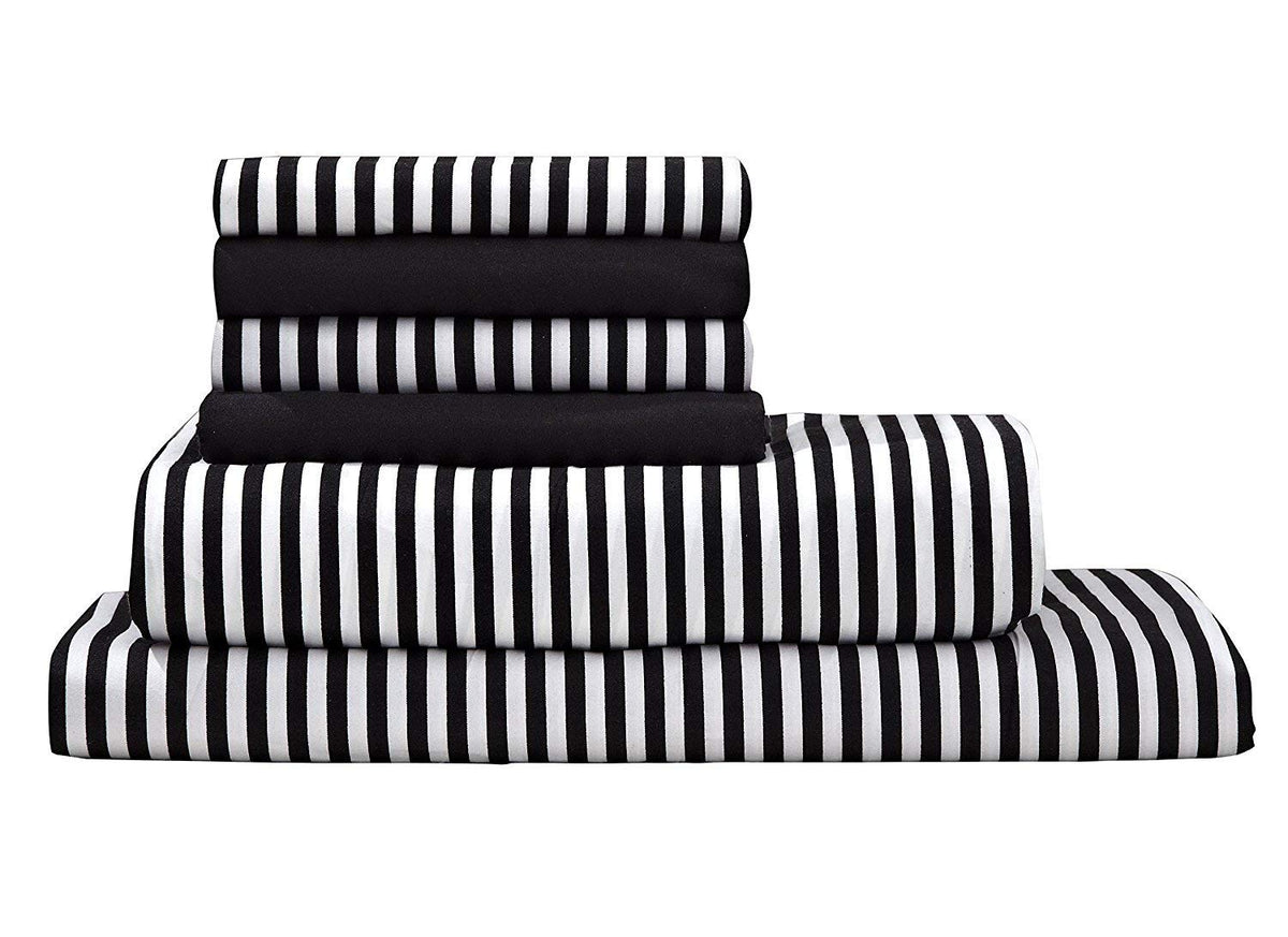 Virah Bella Striped 6-Piece Full Sheet Set - Deep Pocket Luxury Hotel Quality Bedding, Stain & Wrinkle Resistant, Breathable Coo