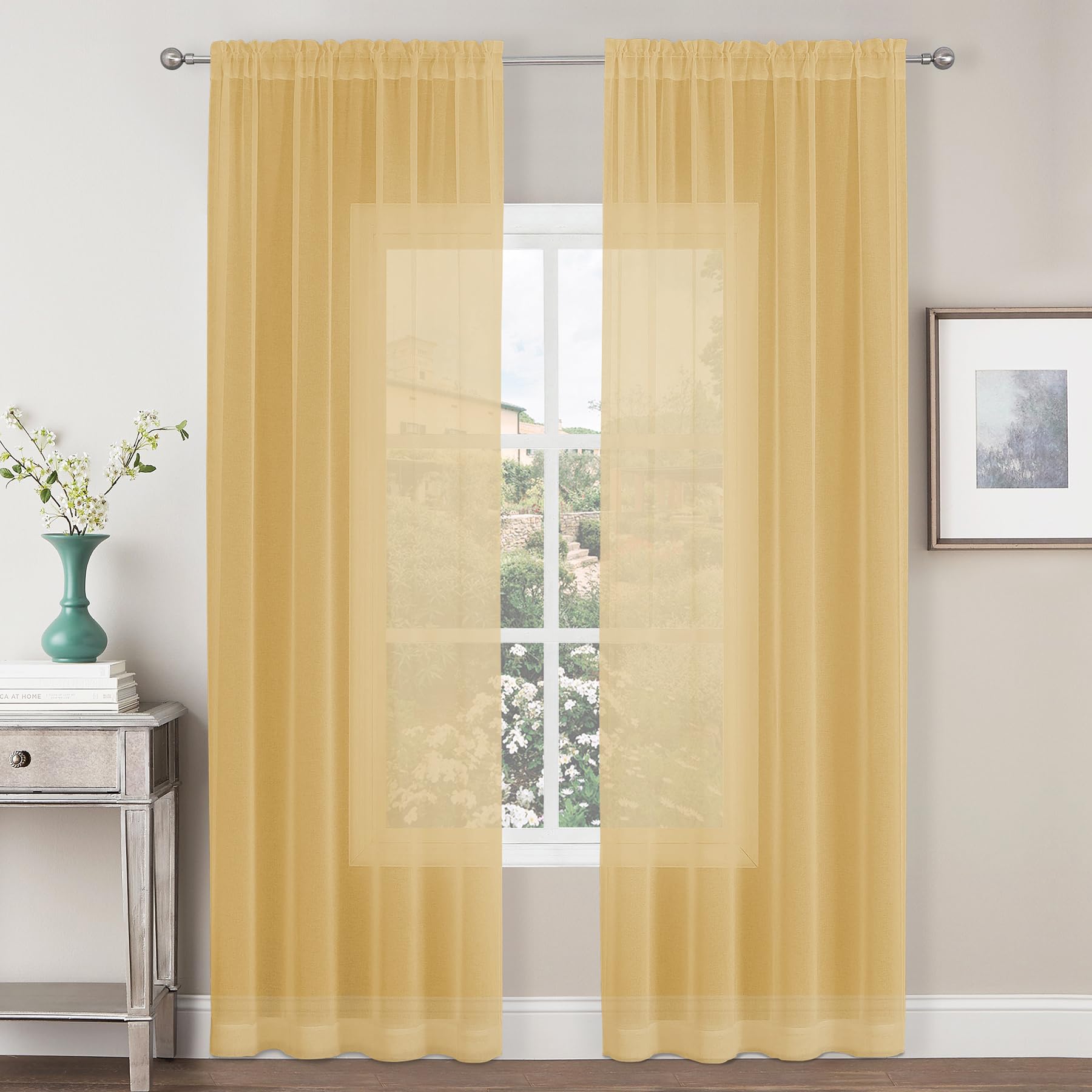 Cucraf Sheer Window Curtain 2 Panels Set Semi Voile Curtains For Bedroom Living Room Window Treatment Drapes Dual Rod Pocket(54