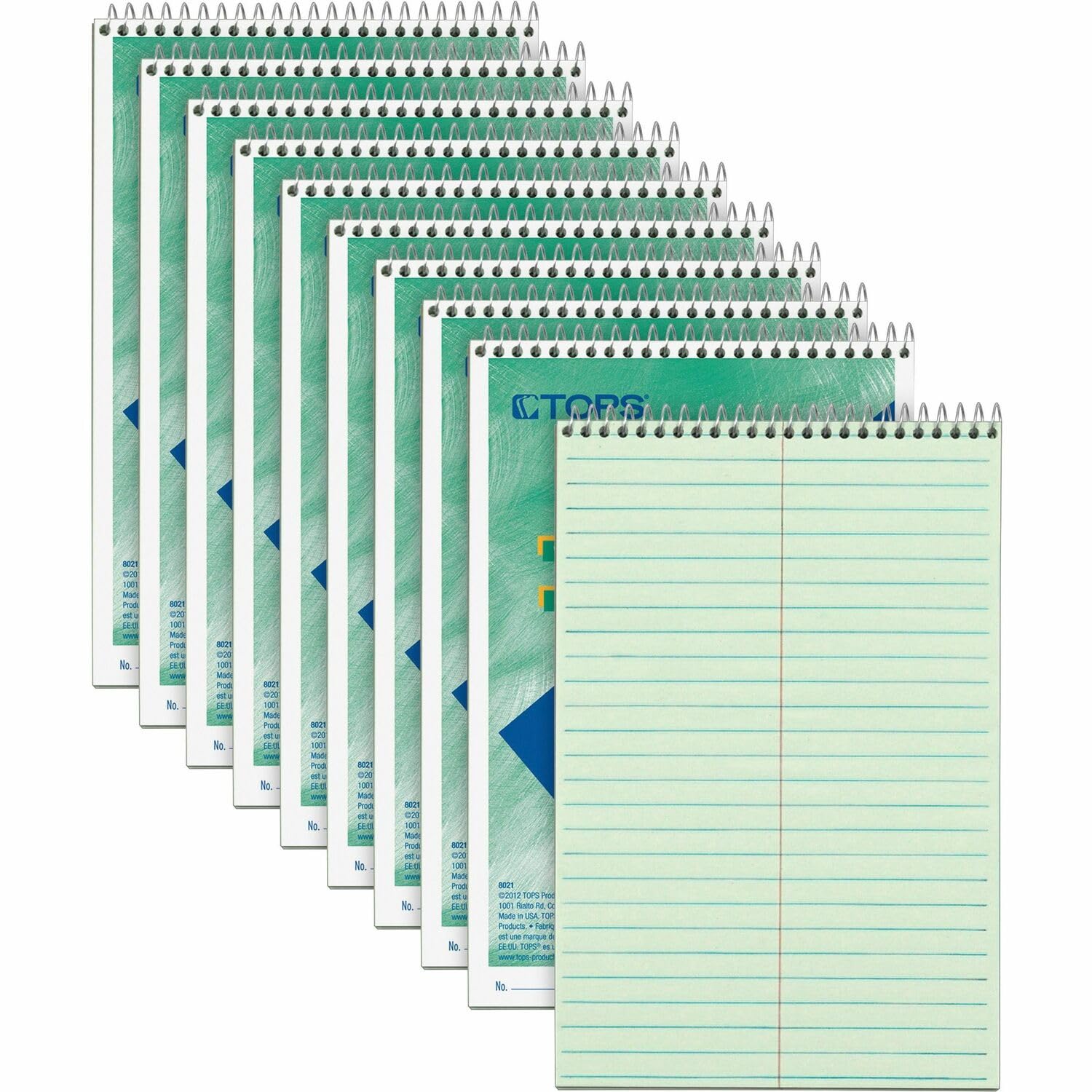 Tops Steno Books, 6' X 9', Gregg Rule, Green Tint Paper, 80 Sheets, 12 Pack (8021)