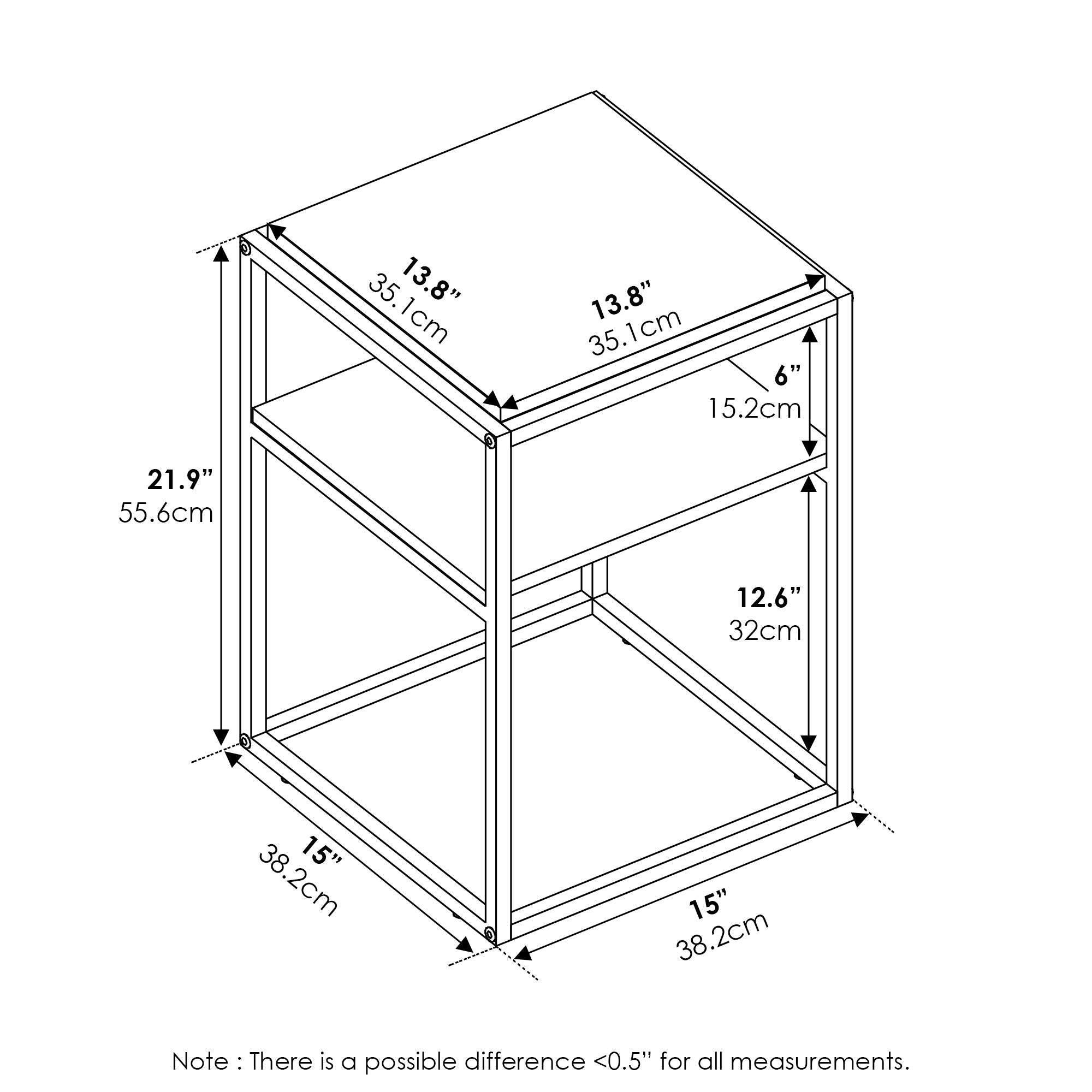 Furinno Simplistic End Side Night Stand/Bedside Table With Stainless Steel Tubes, Stackable Metal Frame, Columbia Walnut
