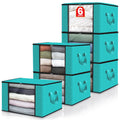 Fab Totes 6 Pack Clothes Storage, Foldable Thick Fabric Blanket Storage Bags, Storage Containers For Organizing Bedroom, Closet,
