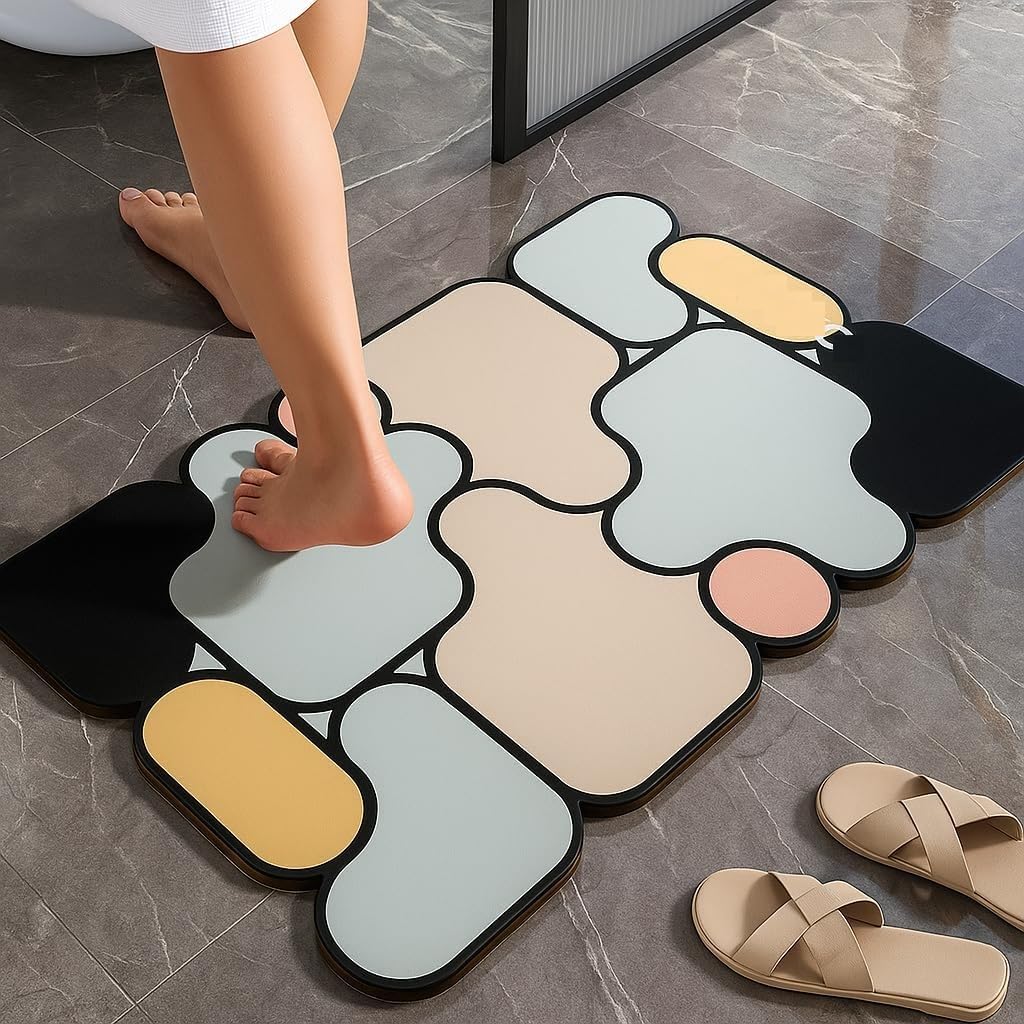 ABTER 5D Puzzle Style Rubber Floor Mat, Colorful AntiSlip Bathroom and Door Mat for Home, Living Room and Bath Area