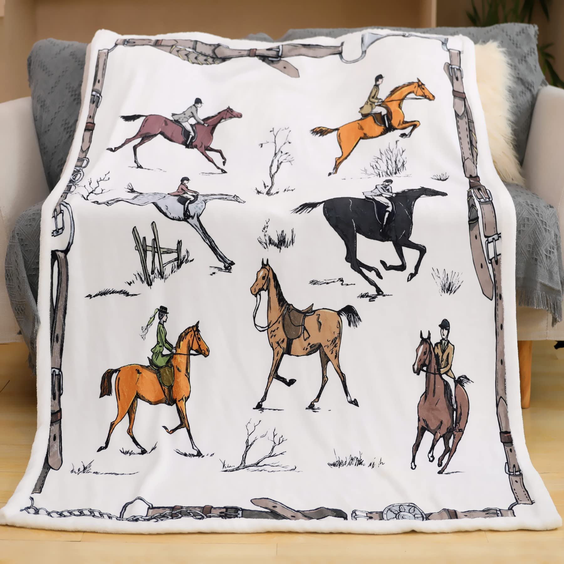 Chifave Horse Blanket Horse Gifts For Girls Boys Women Throw With Horses Design Fuzzy Horse Stuff Knight Horsemen Equestrian Gif