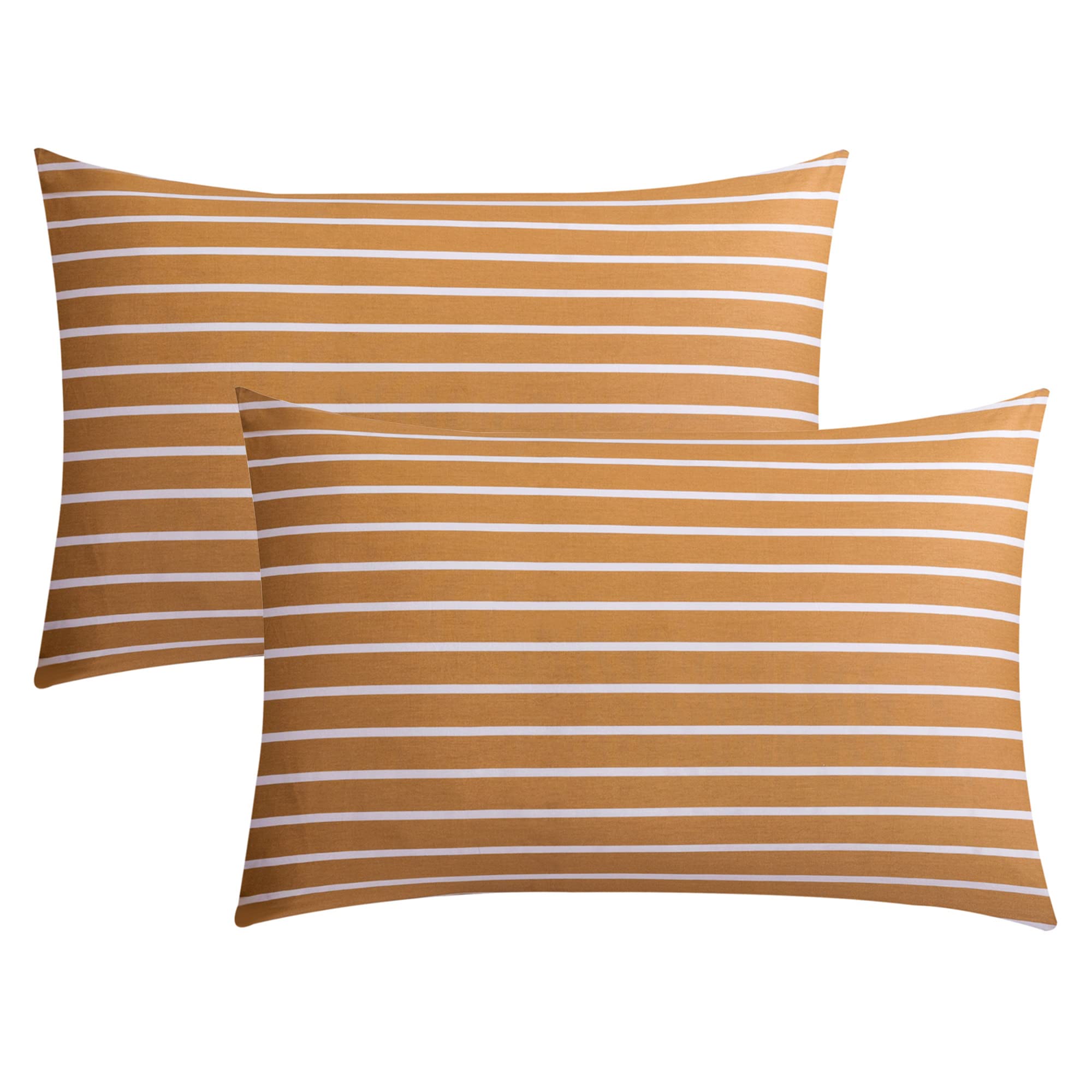 Jellymoni 100% Natural Cotton Striped King Pillowcases Set, 2 Pack Rust And White Stripes Pattern Printed Pillow Covers With Env