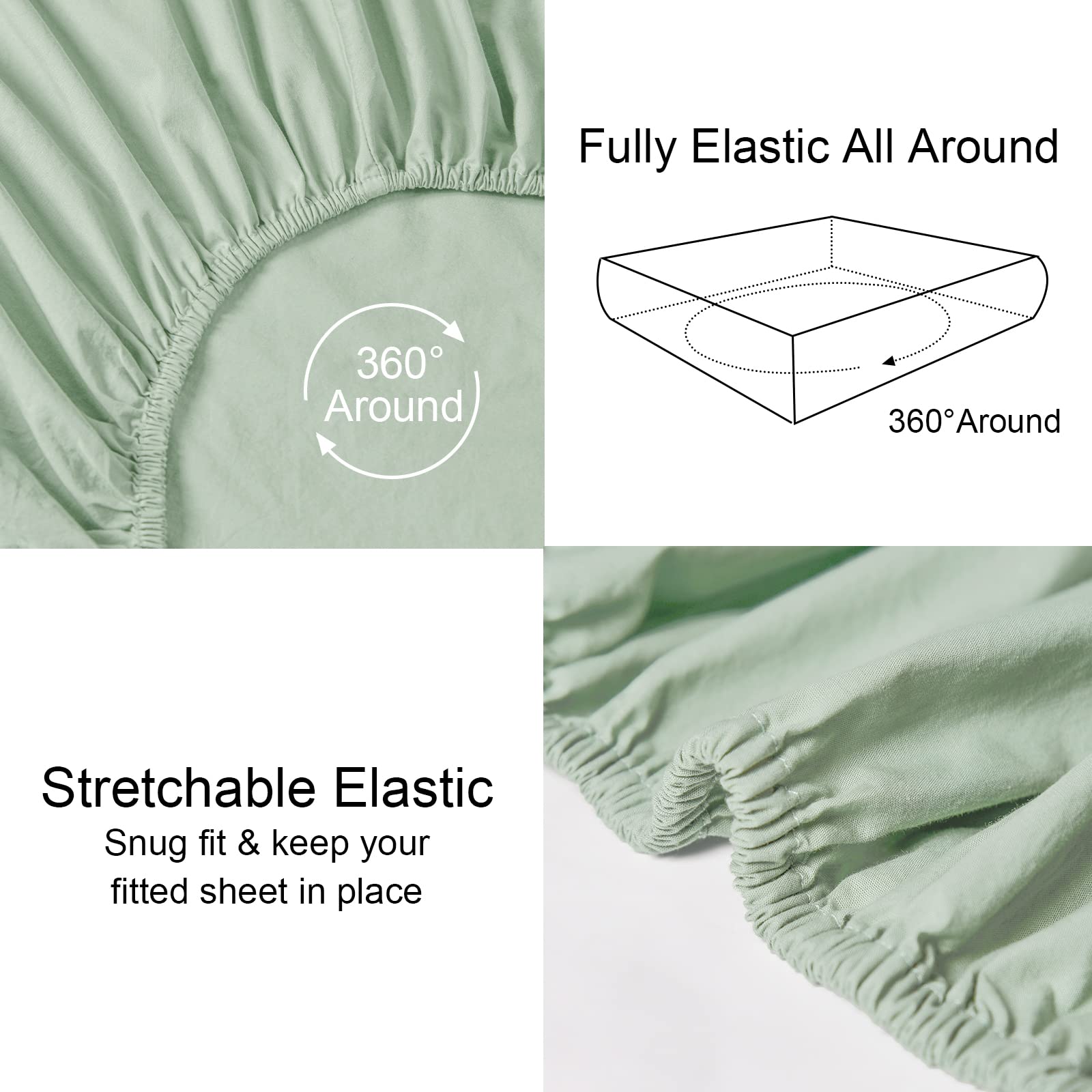 Phf 100% Garment Washed Cotton Fitted Sheet King Size - Cozy Cloud Soft Linen Like Bottom Sheet Only With Elastic Deep Pockets,