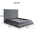 Better Home Products Eleonora Velvet King Bed - Luxurious Upholstered Design with Deep Button Tufting in Gray (Gray, King)