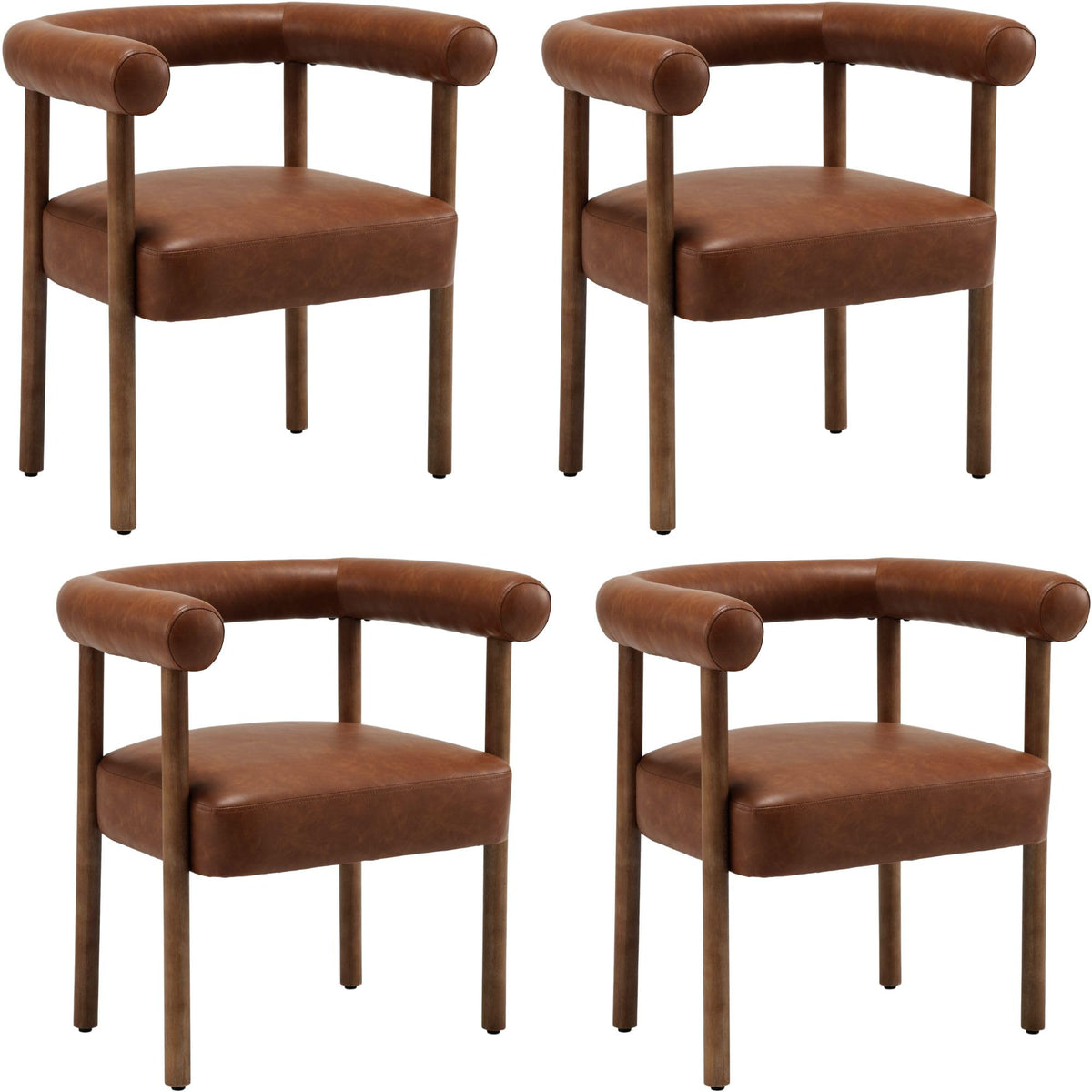 Bestano Mid-Century Modern Dining Chairs Set Of 4, Armrest Barrel Dining Chairs Side Accent Chairs With Curved Back, Upholstered
