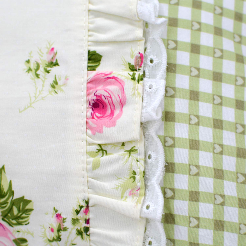 Fadfay Farmhouse Style Pillowcases Pink Rosetta Printed Gold With Green Plaid Elegant Country Style 100% Cotton Vintage Lace Ruf