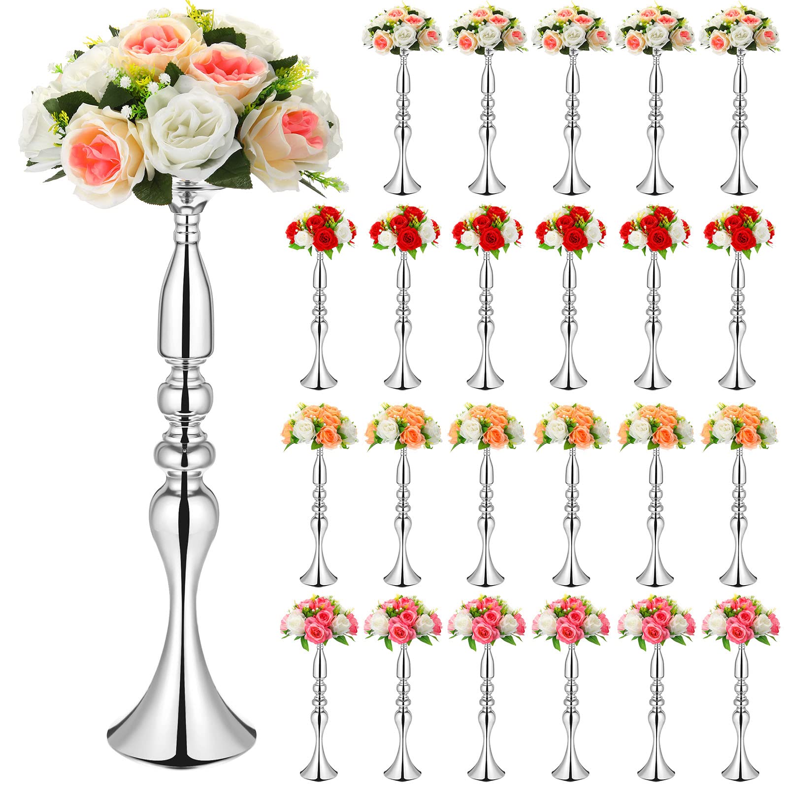 Rtteri 24 Pcs Metal Wedding Centerpiece Table Decoration Gold Flower Stand 20 Inch Tall Wedding Flower Vase Centerpieces for Rec