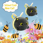 Lsydcarm Black Cat Bee Plush Pillow, 8' Cute Black Cat Honeybee Stuffed Animals, Kawaii Bee Cat Plushie, Soft Stuffed Bee Cat P