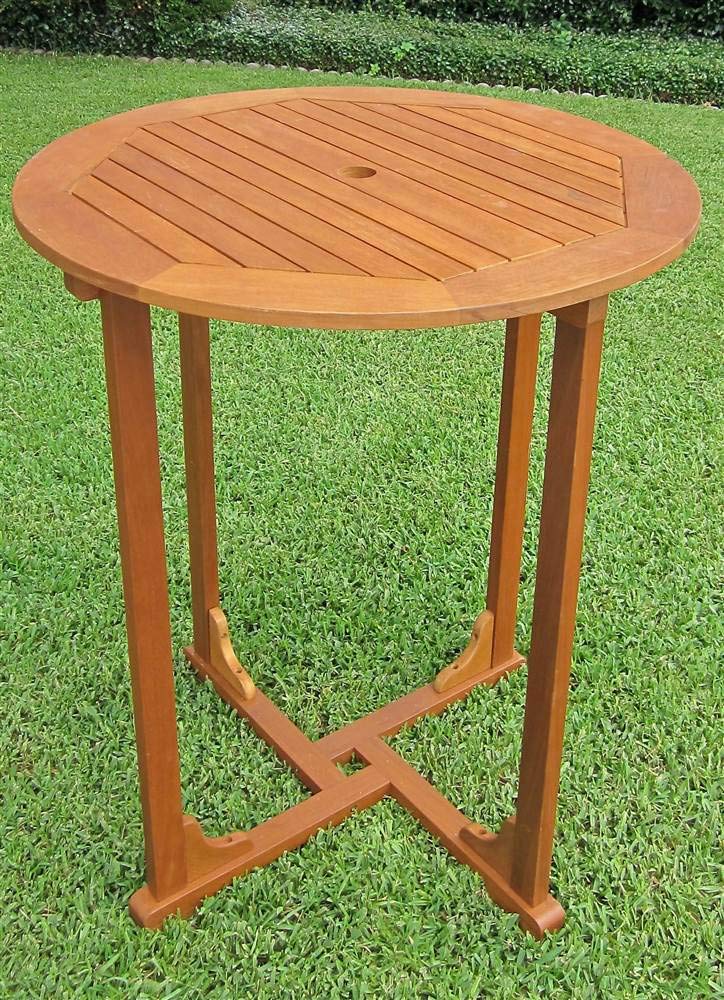 International Caravan Furniture Piece Royal Tahiti Outdoor Wood Bar Height Round Table, Brown