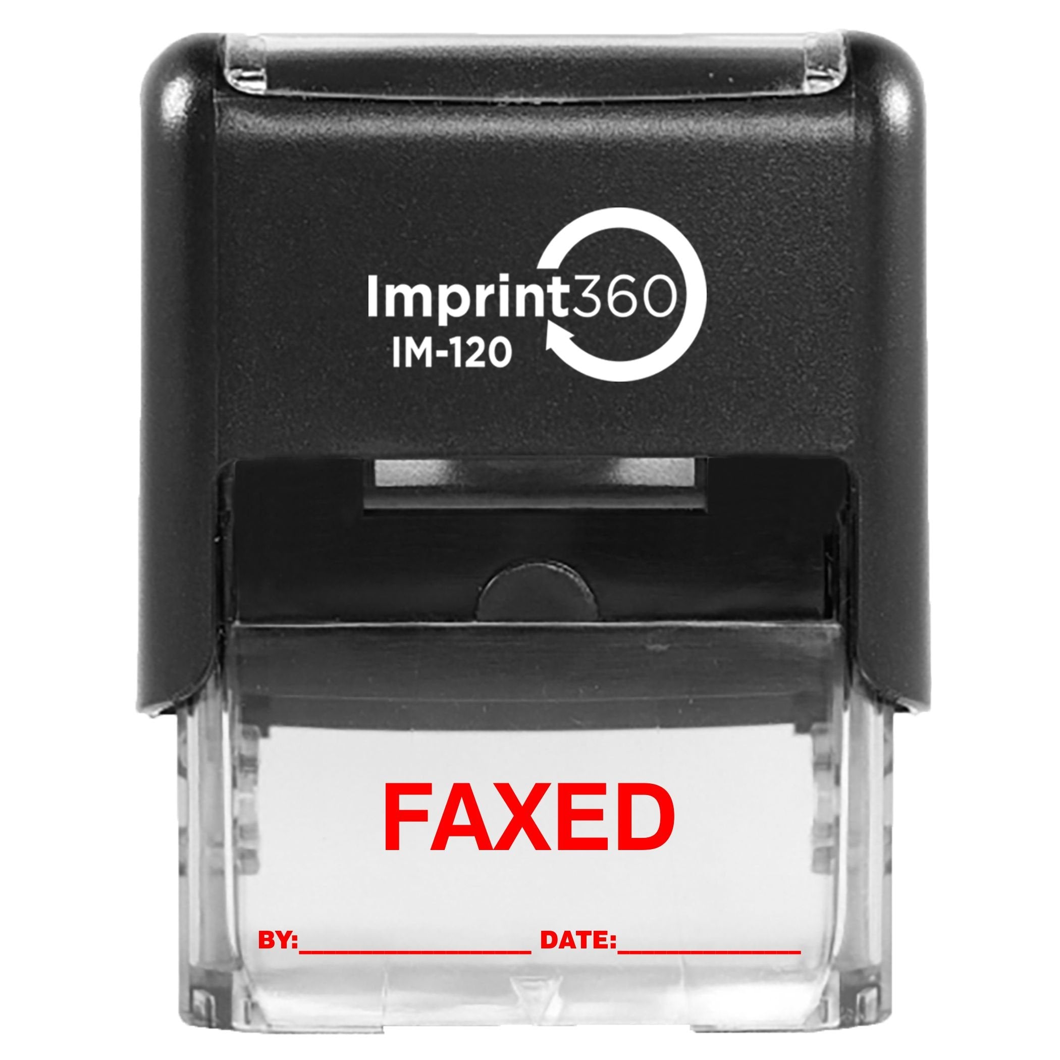 Supply360 As-Imp1107R - Faxed Stamp With By: & Date:, Red Ink, Heavy Duty Commerical Self-Inking Rubber Stamp, 9/16 ' X 1-1/2 '