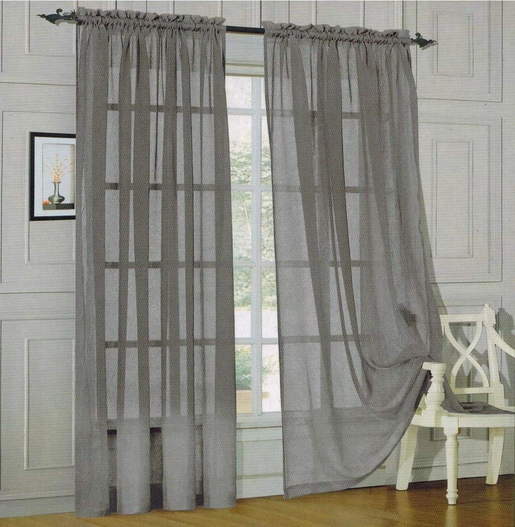 Decotex 2 Piece Solid Elegant Sheer Curtains Fully Stitched Panels Window Treatment Drape (54'' X 84'', Gray)