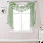 DONREN 144 Inches Long Window Scarf for Party - Luxury Soft Semi Sheer Scarf Valance for Wedding (1 Panel,Sage Green)