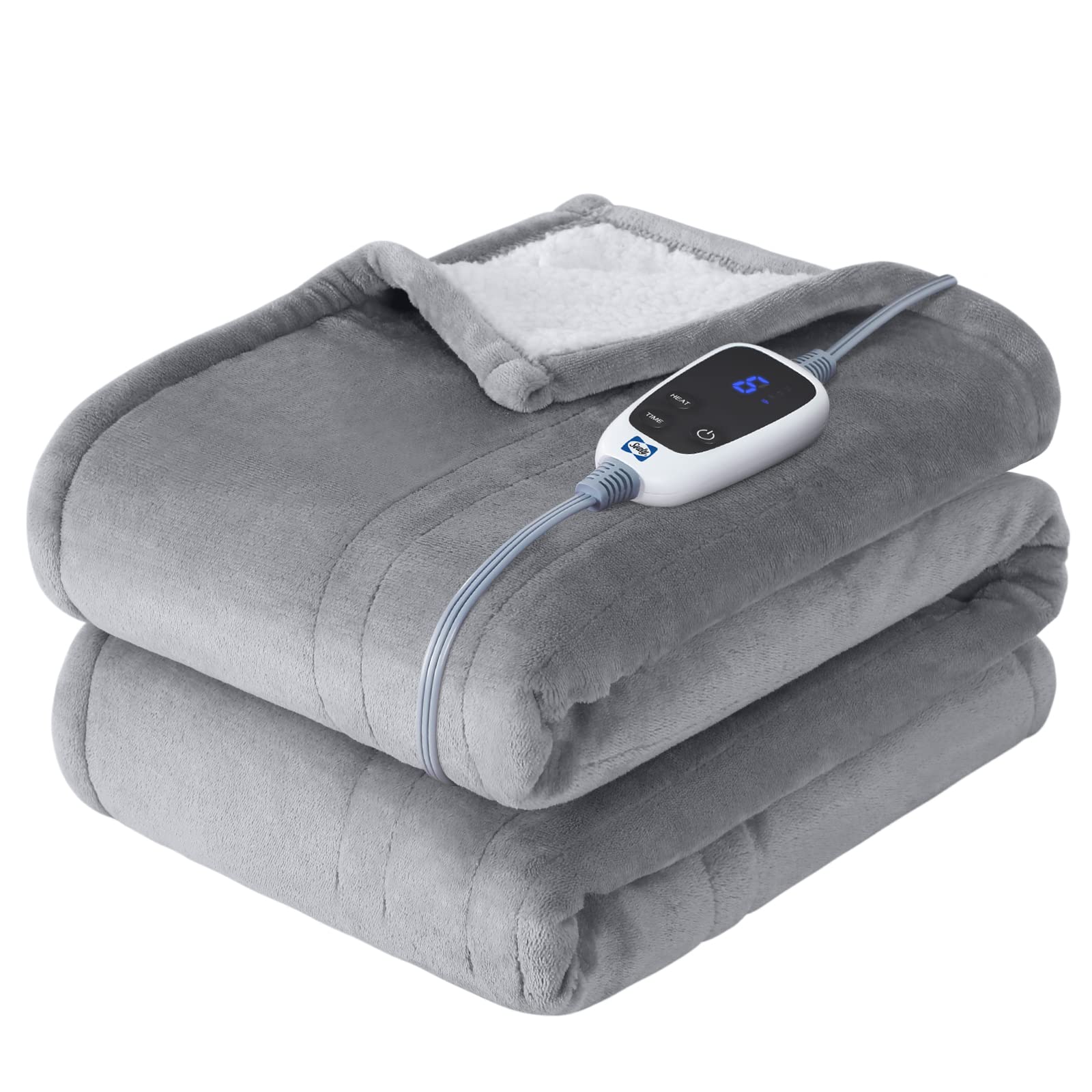 Sealy Electric Throw Blanket, Flannel & Sherpa Heated Throw With 6 Heating Levels & 2-10 Hours Auto Shut Off, Fast Heating & Mac
