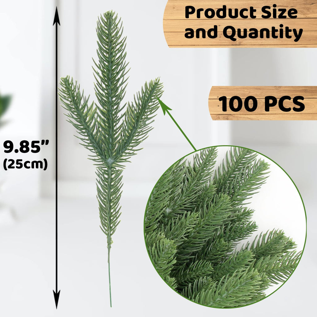 Hananona 100 Pcs Artificial Pine Branches Green Plants Pine Needles Diy Accessories For Garland Wreath Christmas And Home Garden