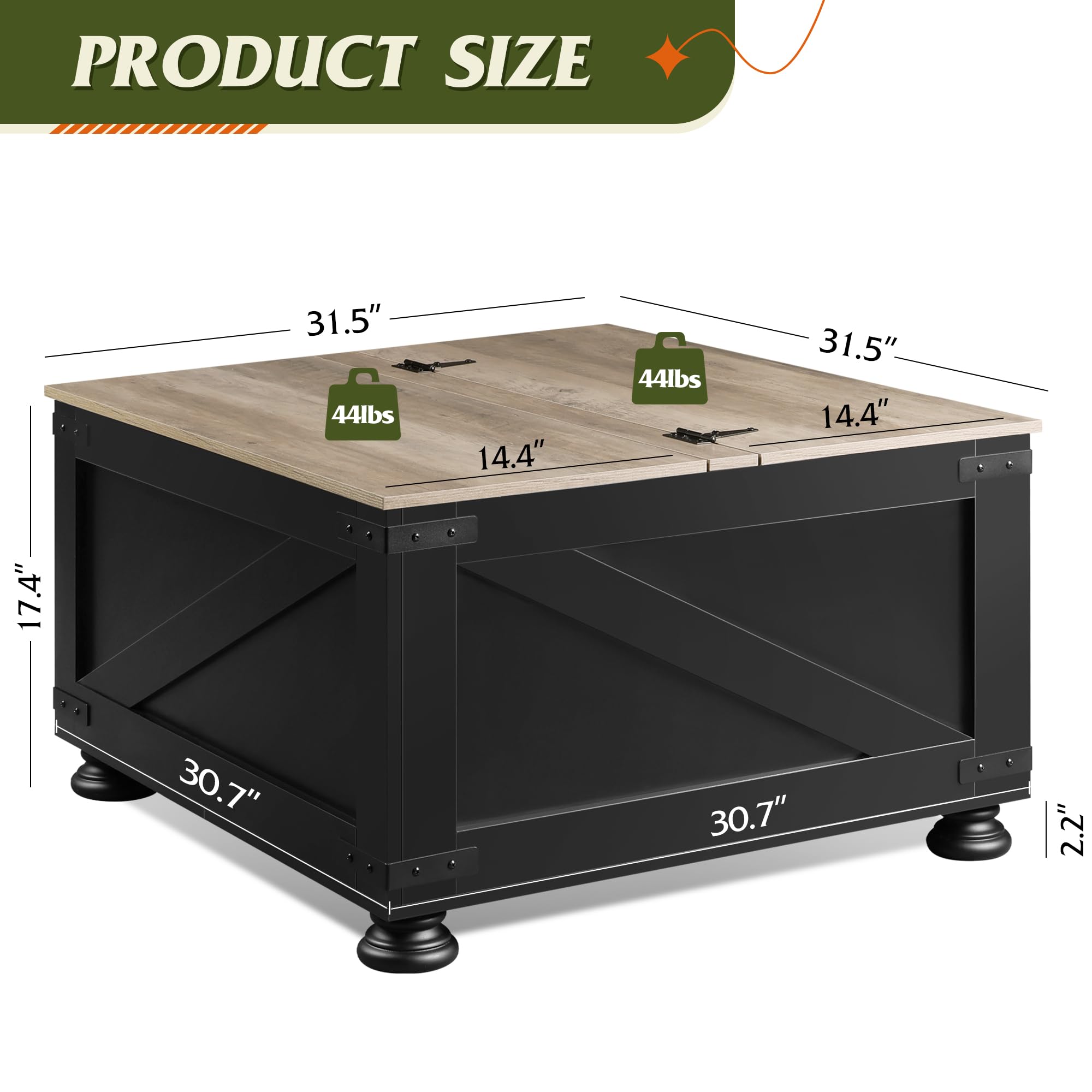 Wlive Farmhouse Lift Top Coffee Table With Storage, 31.5' Square Center Table, Flip-Top Hidden Compartment, Wood-Grain Coffee Table For Living Room, Bedroom, Black