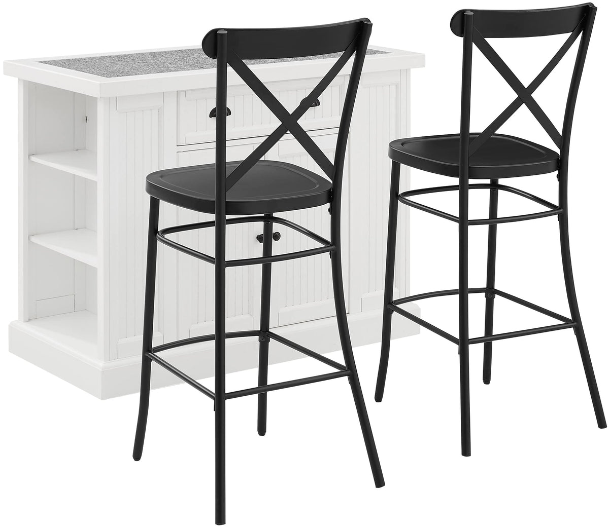 Crosley Furniture Seaside Kitchen Island with Camille Counter Stools, White/Matte Black