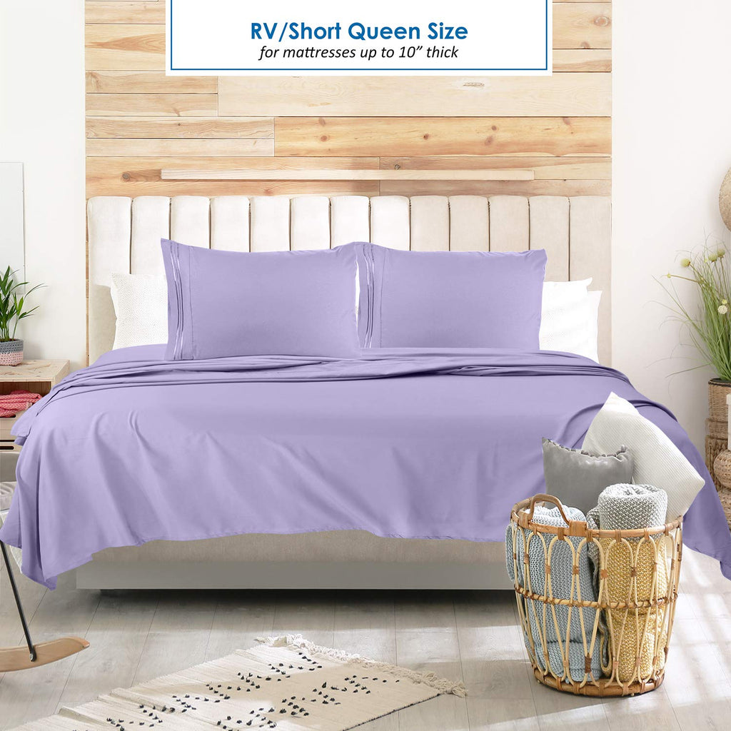 Nestl Lavender Rv Queen Sheets – Super Soft Rv Short Queen Sheets For Rv Camper, 4 Piece 1800 Microfiber Fitted Rv Sheets, Double Brushed Rv Bed Sheets Set, Camper Sheets And Pillowcases