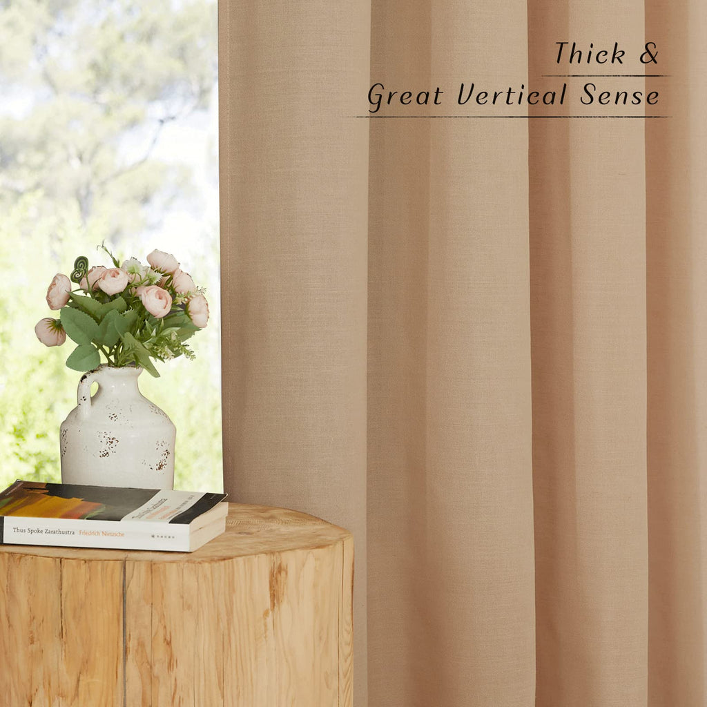 Nicetown Thick Flax Linen Textured Bedroom Curtains, Grommet Casual & Rustic Linen Weave Window Treatment Privacy Added With Light Filtering For Living Room, Camel, W55 X L72, 2 Panels