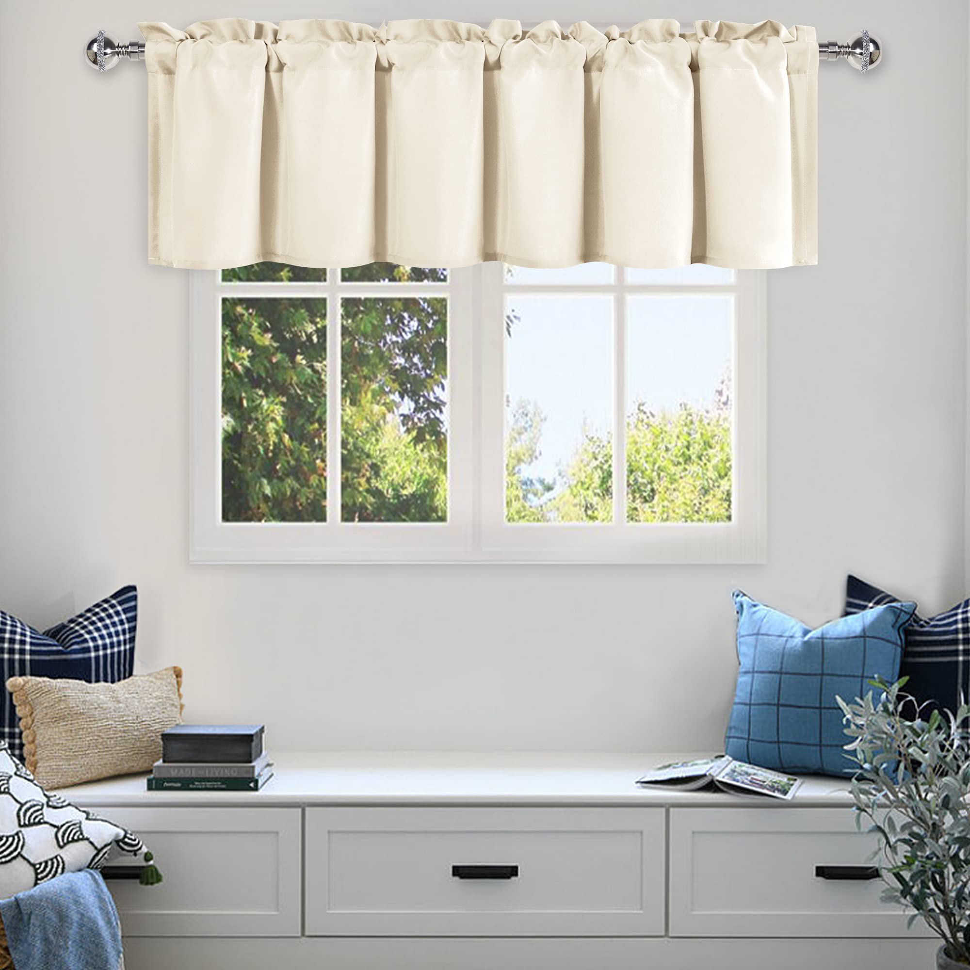 DWCN Valance Curtains for Basement, Kitchen Valance Solid Short Topper, Bathroom Curtain Valance Rod Pocket for Window Treatment