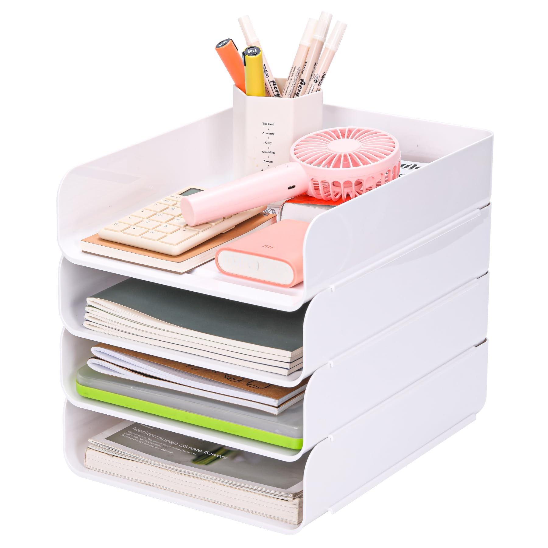 Ciwivoki Set Of 4 Office Organization And Storage, Clear Pet Letter Tray Desk Organizer, Stackable Document Organizer, Office Su