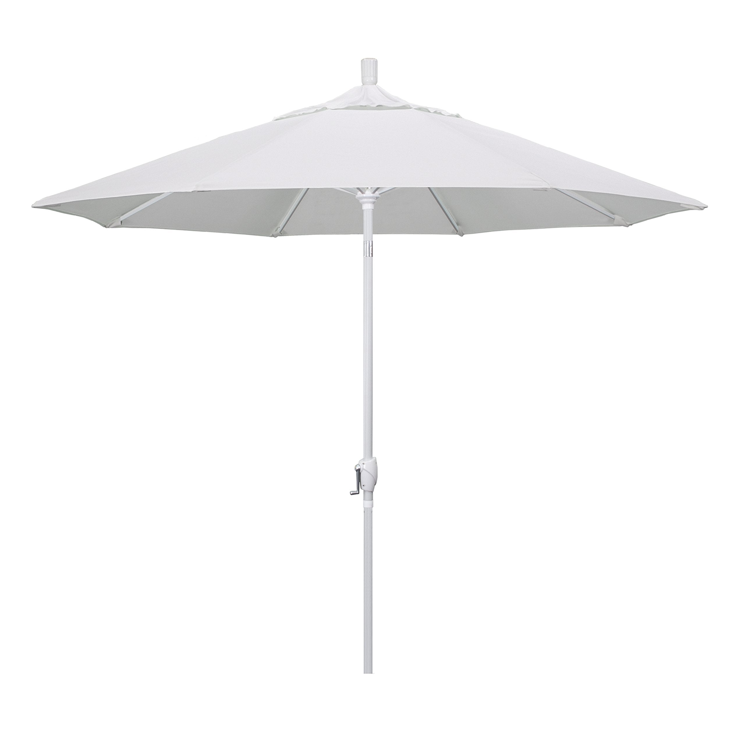 California Umbrella 9' Round Aluminum Market Umbrella, Crank Lift, Push Button Tilt, White Pole, Pacifica Natural