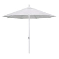 California Umbrella 9' Round Aluminum Market Umbrella, Crank Lift, Push Button Tilt, White Pole, Pacifica Natural