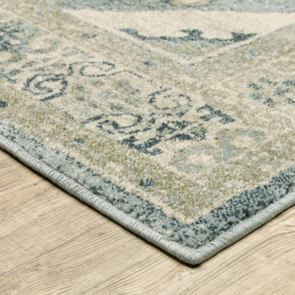 HomeRoots 508439 8 x 10 ft. Blue Gray Beige & Teal Oriental Power Loom Stain Resistant Rectangle Area Rug